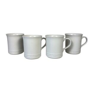 Le Creuset White Stoneware Coffee Mugs Set of 4 Classic 14oz Tea Cups